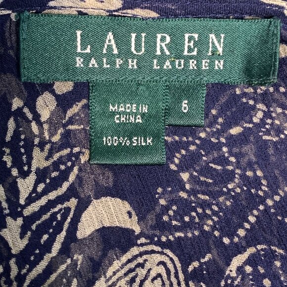 Lauren Ralph Lauren Sheer Floral Maxi Dress Blue & Beige Size 6 100% Silk Button - Picture 13 of 16